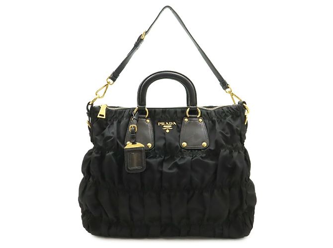 Borsa Tote PRADA Tessuto Gathered Nero - vista 2