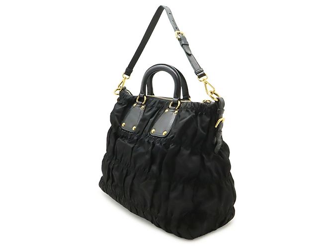 Borsa Tote PRADA Tessuto Gathered Nero - vista 3