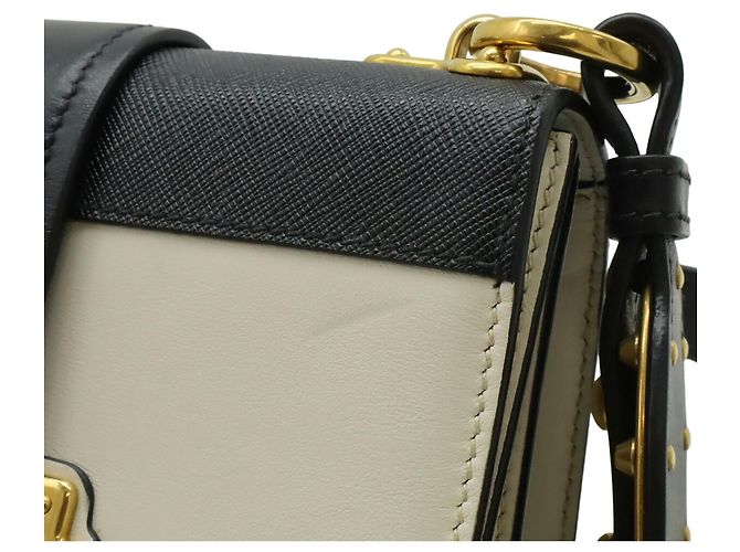 Prada Cahier Schultertasche Schwarz Beige - Ansicht 10
