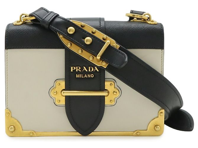 Prada Cahier Schultertasche Schwarz Beige - Ansicht 2
