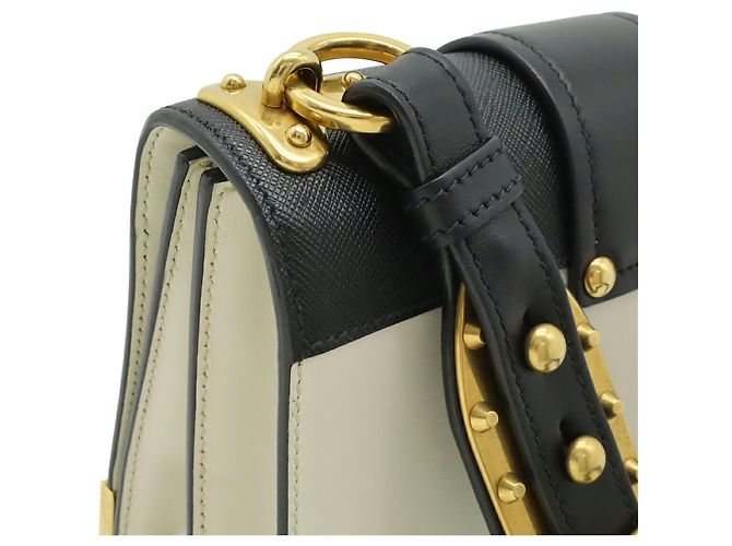 Prada Cahier Schultertasche Schwarz Beige - Ansicht 5