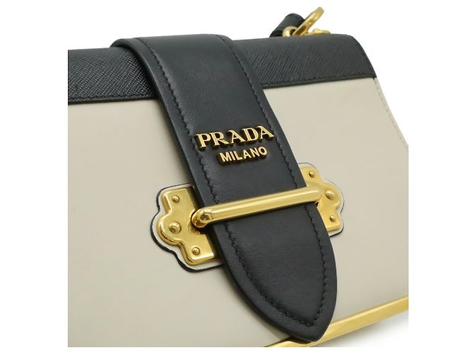 Prada Cahier Schultertasche Schwarz Beige - Ansicht 9