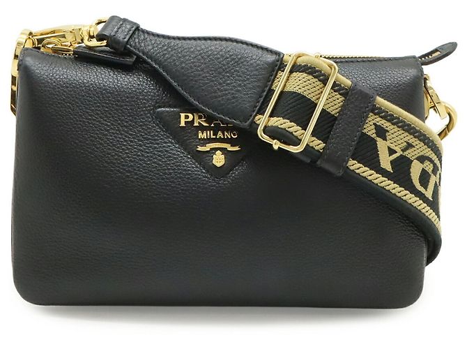 Clutch e borsa a tracolla Prada Vitello Daino Nero Bianco - vista 2