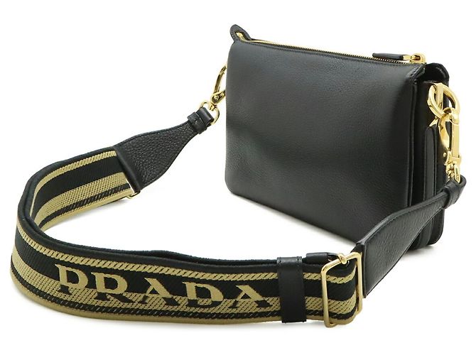 Clutch e borsa a tracolla Prada Vitello Daino Nero Bianco - vista 3