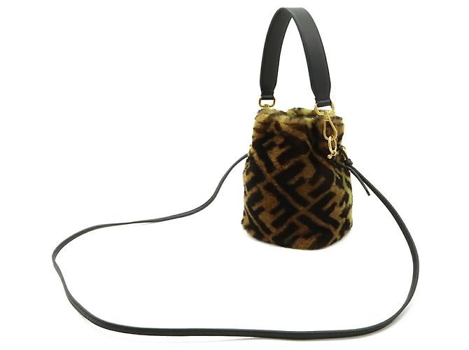 Borsa a secchiello mini Fendi Zucca Montresor Marrone Nero - vista 3