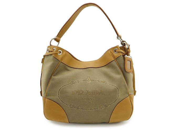 Borsa a tracolla in jacquard Prada color kaki Cachi - vista 2