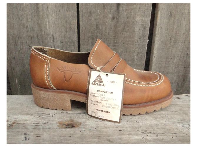 Autre Marque Mocassini in pelle vintage anni '70 nuovo Marrone - vista 3