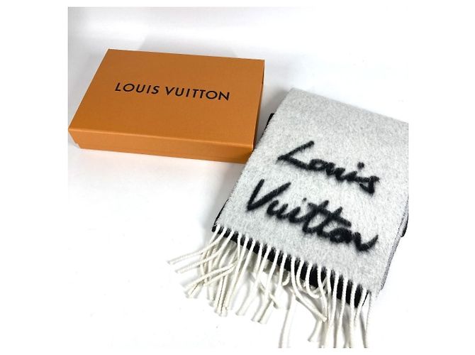 Sciarpa Louis Vuitton M92527 Fringe Logo Nero Bianco - vista 8