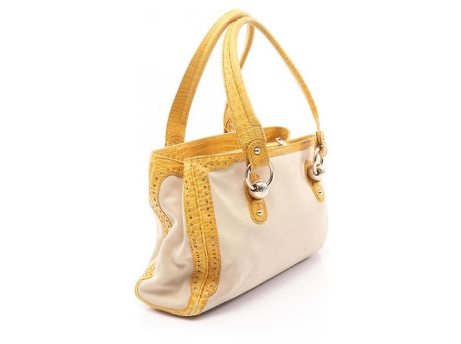 Céline Borsa a mano Celine in tela goffrata e pelle Beige Giallo - vista 2