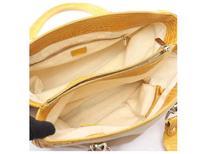 Céline Borsa a mano Celine in tela goffrata e pelle Beige Giallo - vista 3