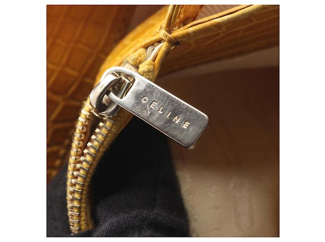 Céline Borsa a mano Celine in tela goffrata e pelle Beige Giallo - vista 8