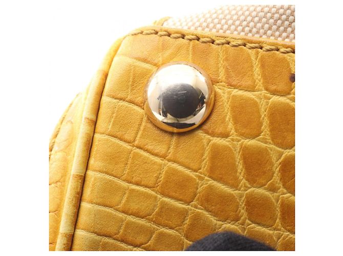 Céline Borsa a mano Celine in tela goffrata e pelle Beige Giallo - vista 9