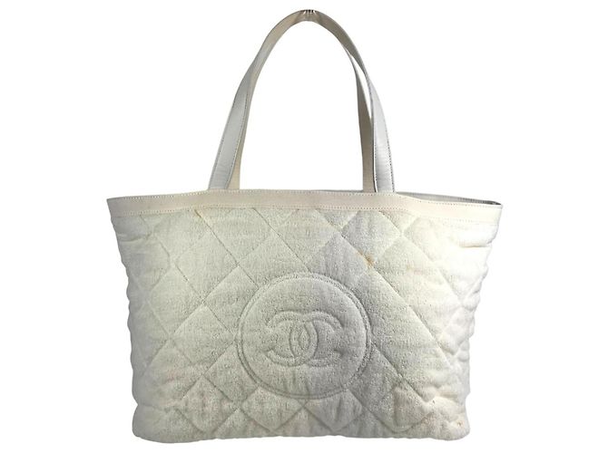Borsa Tote a Spalla Chanel CC Coco Mark Logo Bianco Giallo - vista 2