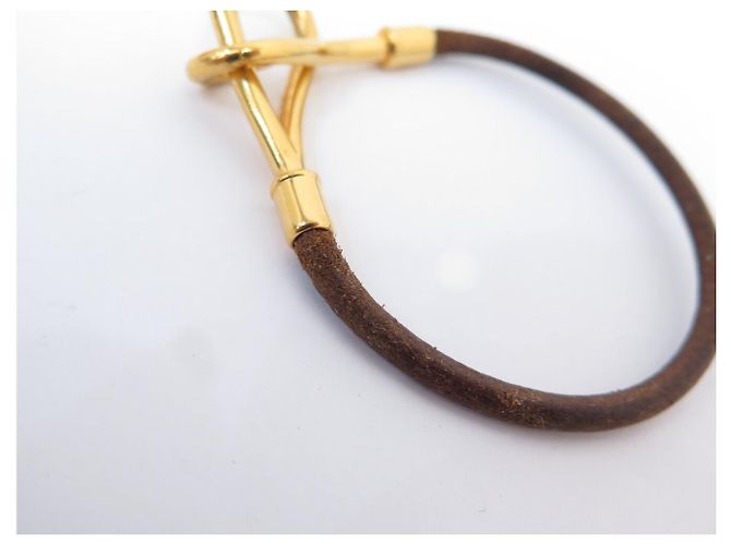 Hermès BRACCIALE HERMES JUMBO PELLE MARRONE & METALLO DORATO 17.5 CM LEATHER BANGLE STRAP - vista 10