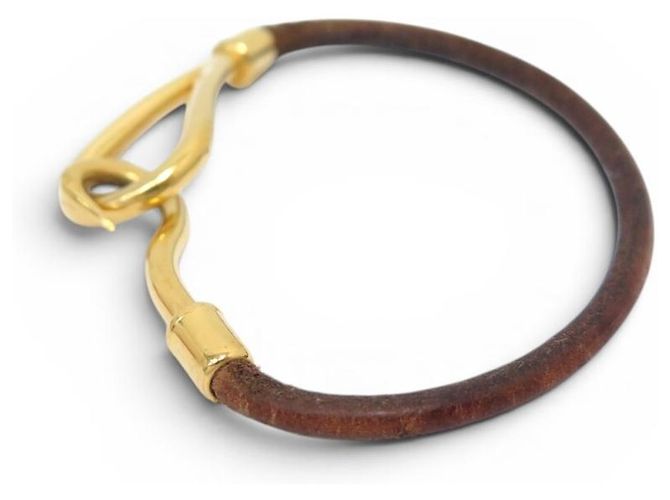 Hermès BRACCIALE HERMES JUMBO PELLE MARRONE & METALLO DORATO 17.5 CM LEATHER BANGLE STRAP - vista 2