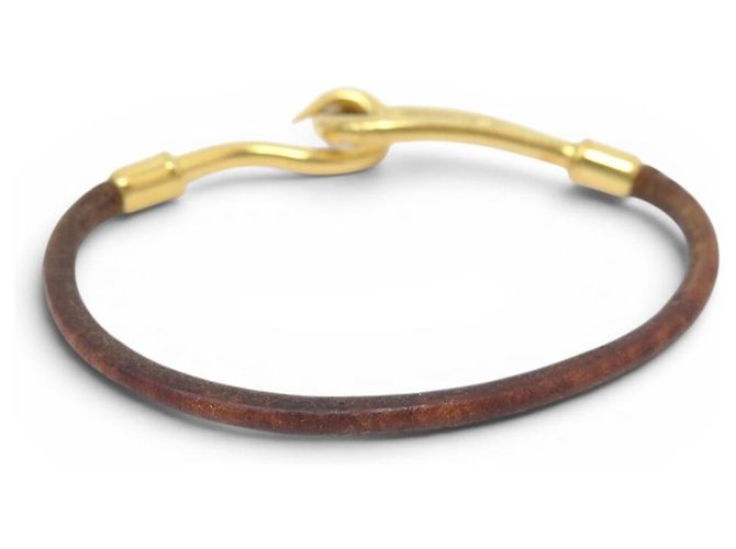 Hermès BRACCIALE HERMES JUMBO PELLE MARRONE & METALLO DORATO 17.5 CM LEATHER BANGLE STRAP - vista 3