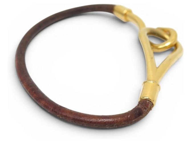 Hermès BRACCIALE HERMES JUMBO PELLE MARRONE & METALLO DORATO 17.5 CM LEATHER BANGLE STRAP - vista 4