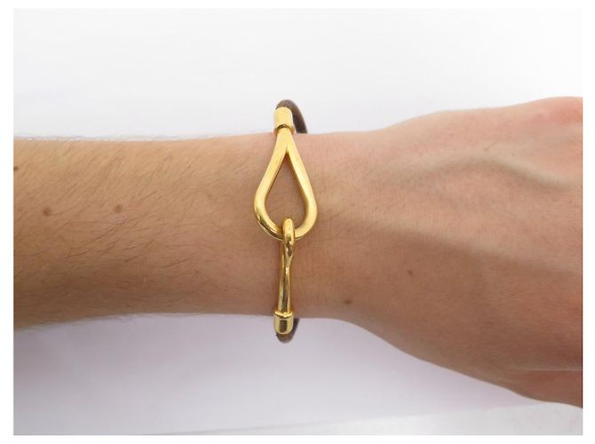 Hermès BRACCIALE HERMES JUMBO PELLE MARRONE & METALLO DORATO 17.5 CM LEATHER BANGLE STRAP - vista 5