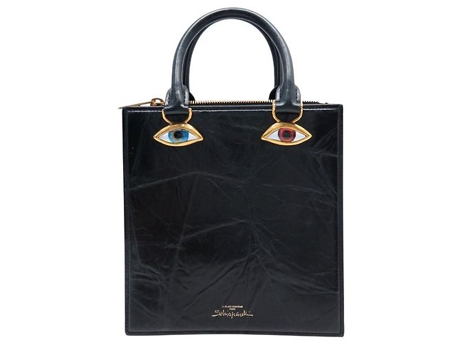 NUOVA BORSA SCHIAPARELLI FACE CABAS TOTE IN PELLE NERA Nero - vista 2