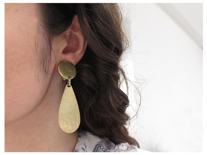 Céline Orecchini pendenti vintage CELINE TRIOMPHE LOGO in ottone D'oro - vista 12