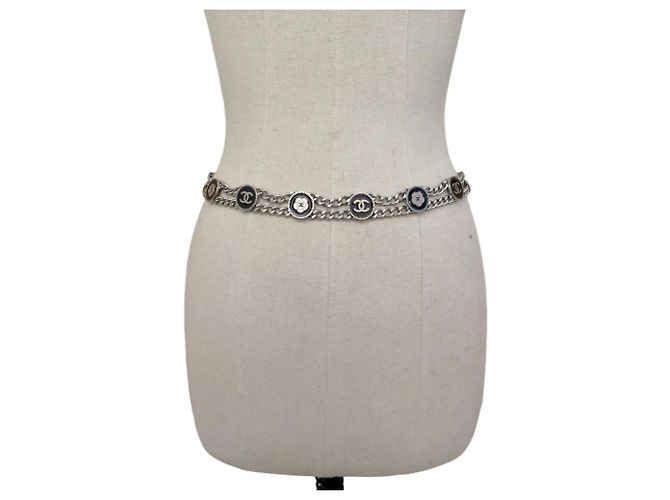 CHANEL T80 GÜRTEL METALLKETTE MEDAILLONS LOCO CC CAMELIA 2004 Silber - Ansicht 2