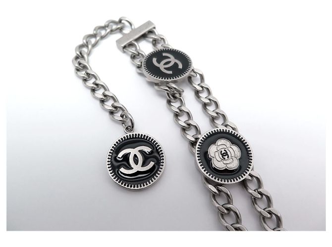 CHANEL T80 GÜRTEL METALLKETTE MEDAILLONS LOCO CC CAMELIA 2004 Silber - Ansicht 3