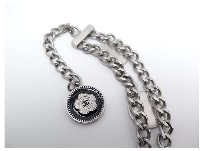 CHANEL T80 GÜRTEL METALLKETTE MEDAILLONS LOCO CC CAMELIA 2004 Silber - Ansicht 4