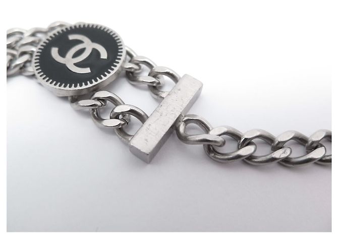 CHANEL T80 GÜRTEL METALLKETTE MEDAILLONS LOCO CC CAMELIA 2004 Silber - Ansicht 5