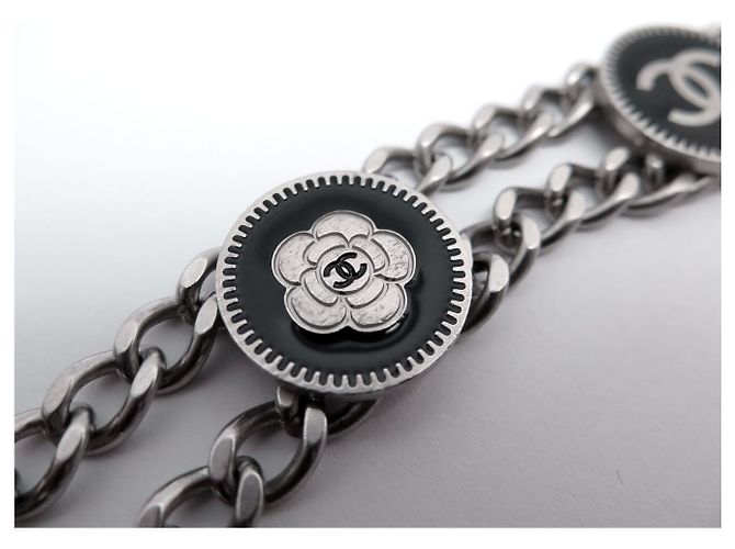 CHANEL T80 GÜRTEL METALLKETTE MEDAILLONS LOCO CC CAMELIA 2004 Silber - Ansicht 7