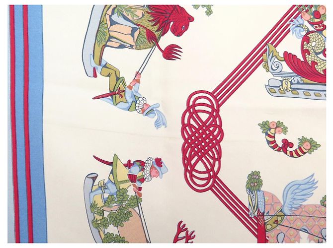 Hermès FULAR VINTAGE HERMES FANTAISIES DU ROY 1ª EDIZIONE CARRE 90 SETA Blu - vista 13