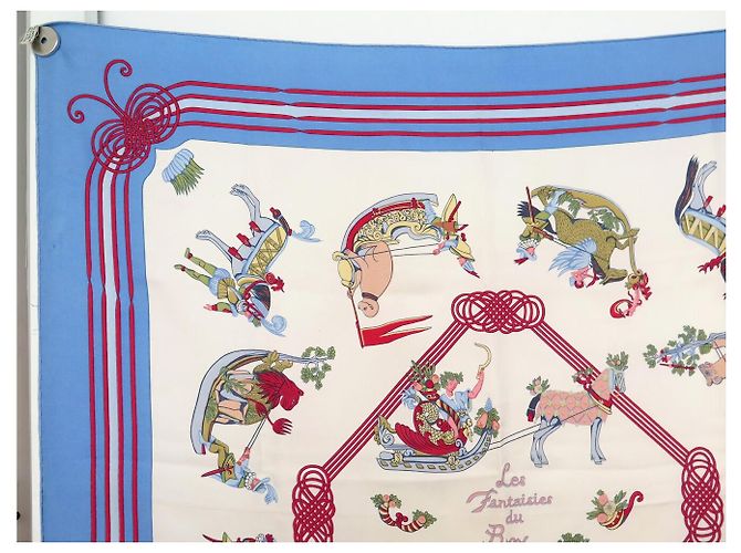Hermès FULAR VINTAGE HERMES FANTAISIES DU ROY 1ª EDIZIONE CARRE 90 SETA Blu - vista 2