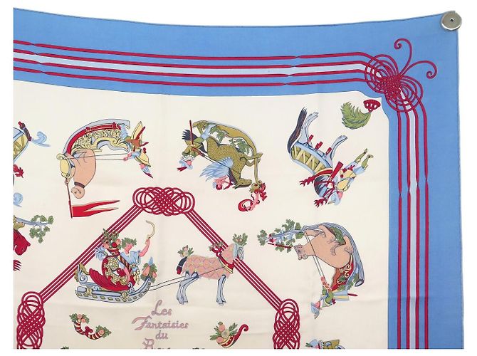 Hermès FULAR VINTAGE HERMES FANTAISIES DU ROY 1ª EDIZIONE CARRE 90 SETA Blu - vista 3
