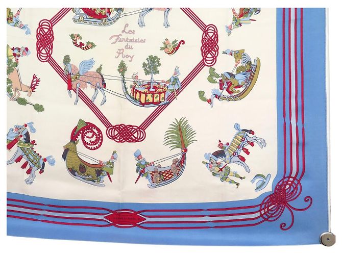Hermès FULAR VINTAGE HERMES FANTAISIES DU ROY 1ª EDIZIONE CARRE 90 SETA Blu - vista 4
