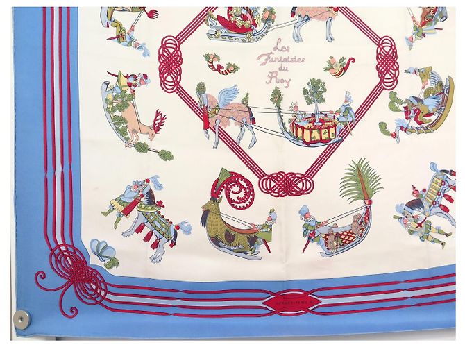 Hermès FULAR VINTAGE HERMES FANTAISIES DU ROY 1ª EDIZIONE CARRE 90 SETA Blu - vista 5