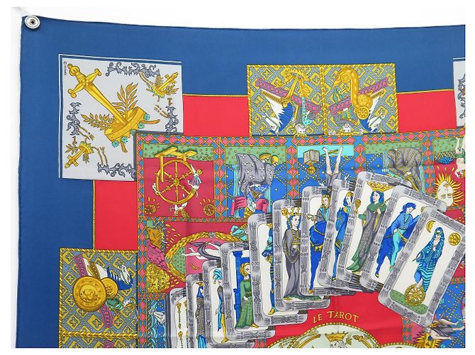 Hermès VINTAGE HERMES LE TARROT ANNIE FAIVRE CARRÉ 90 SCARPA DI SETA BLU - vista 2