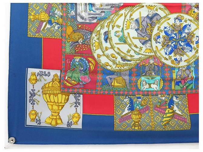 Hermès VINTAGE HERMES LE TARROT ANNIE FAIVRE CARRÉ 90 SCARPA DI SETA BLU - vista 5