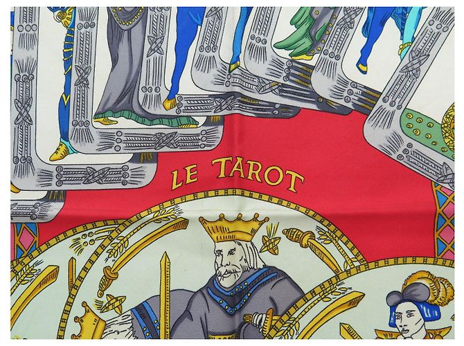 Hermès VINTAGE HERMES LE TARROT ANNIE FAIVRE CARRÉ 90 SCARPA DI SETA BLU - vista 6
