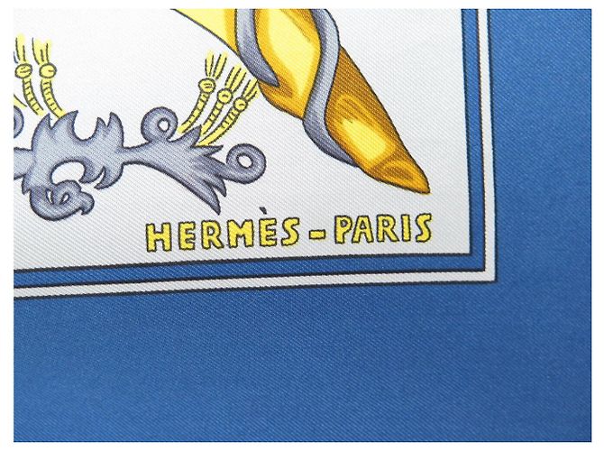 Hermès VINTAGE HERMES LE TARROT ANNIE FAIVRE CARRÉ 90 SCARPA DI SETA BLU - vista 7