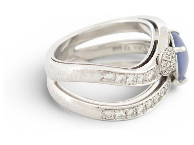 OMEGA MONEDSTEIN-CABOCHON & DIAMANT RING 1.4CT T62 18K WEISSGOLD 22GR Silber - Ansicht 2