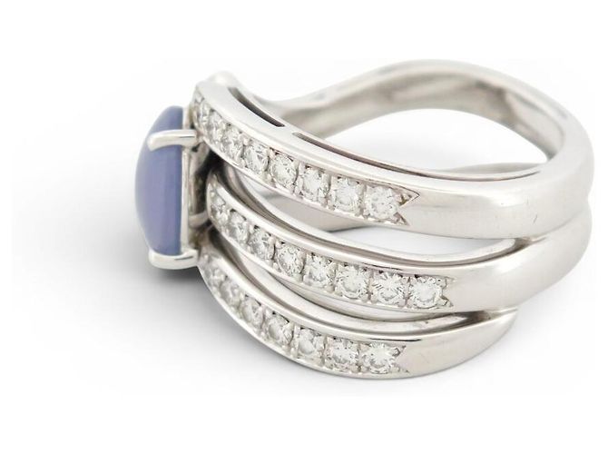 OMEGA MONEDSTEIN-CABOCHON & DIAMANT RING 1.4CT T62 18K WEISSGOLD 22GR Silber - Ansicht 4