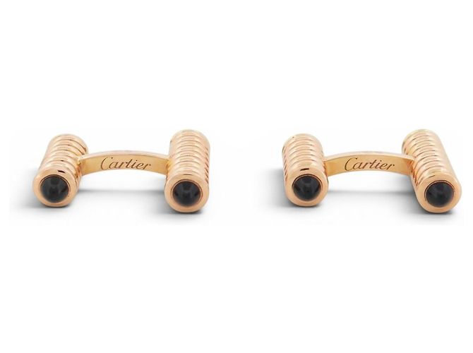 NUOVI GEMELLI CARTIER DECORATI CON MOLLE IN ORO 18K E ONIX D'oro - vista 2
