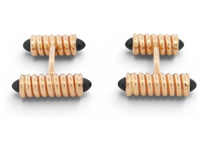 NUOVI GEMELLI CARTIER DECORATI CON MOLLE IN ORO 18K E ONIX D'oro - vista 5