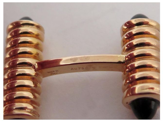 NUOVI GEMELLI CARTIER DECORATI CON MOLLE IN ORO 18K E ONIX D'oro - vista 8