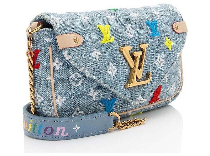 Pochette New Wave in denim Louis Vuitton Blu - vista 2