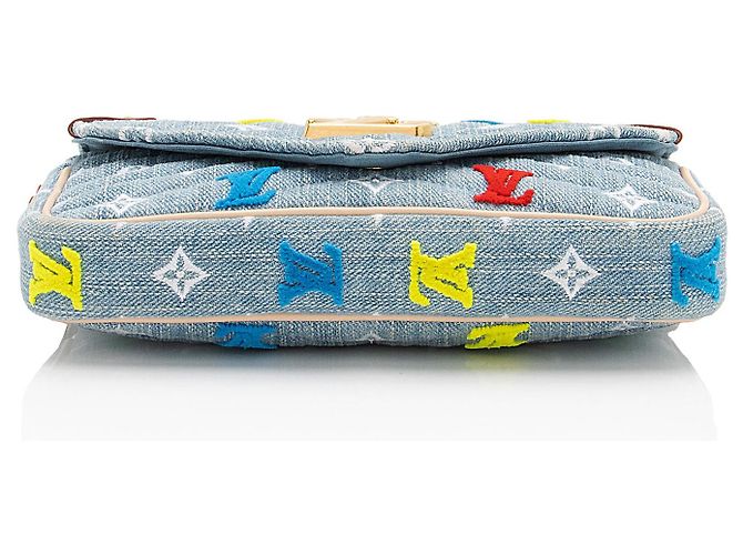 Pochette New Wave in denim Louis Vuitton Blu - vista 4