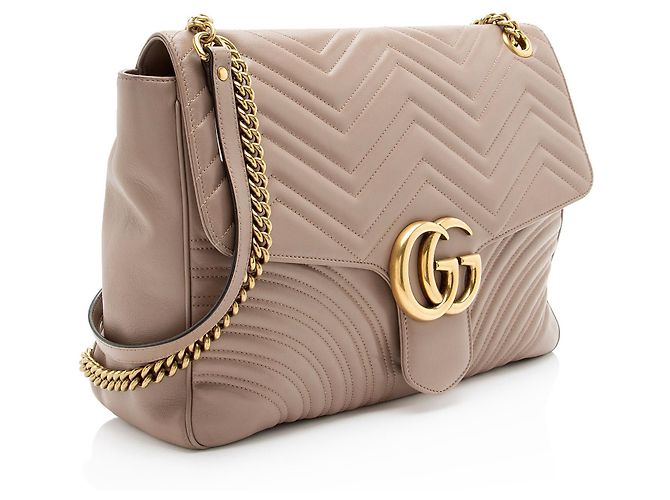 Borsa Gucci Matelasse Leather GG Marmont XL con patta Marrone Beige - vista 2