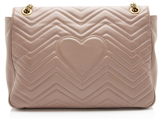 Borsa Gucci Matelasse Leather GG Marmont XL con patta Marrone Beige - vista 3