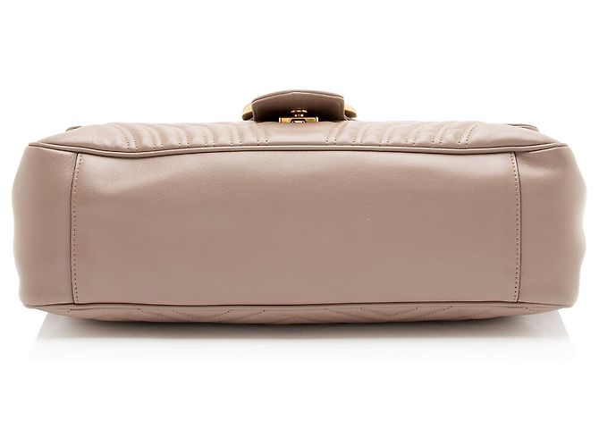Borsa Gucci Matelasse Leather GG Marmont XL con patta Marrone Beige - vista 4