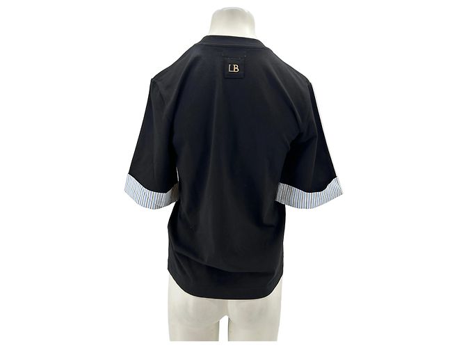 Laurence Bras T-shirt nera con bordi a righe Nero - vista 2