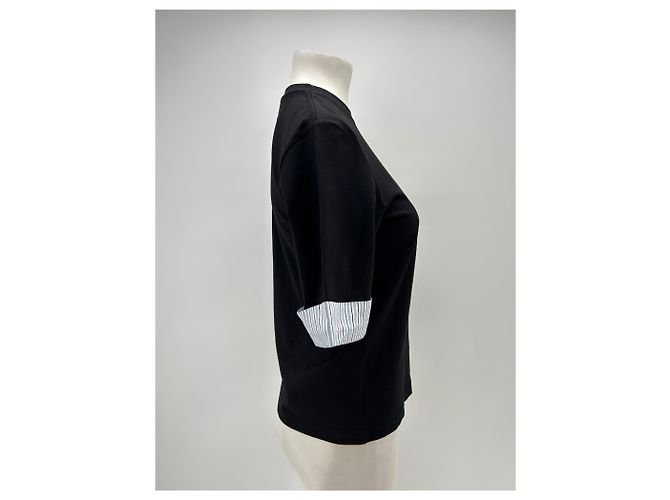 Laurence Bras T-shirt nera con bordi a righe Nero - vista 3